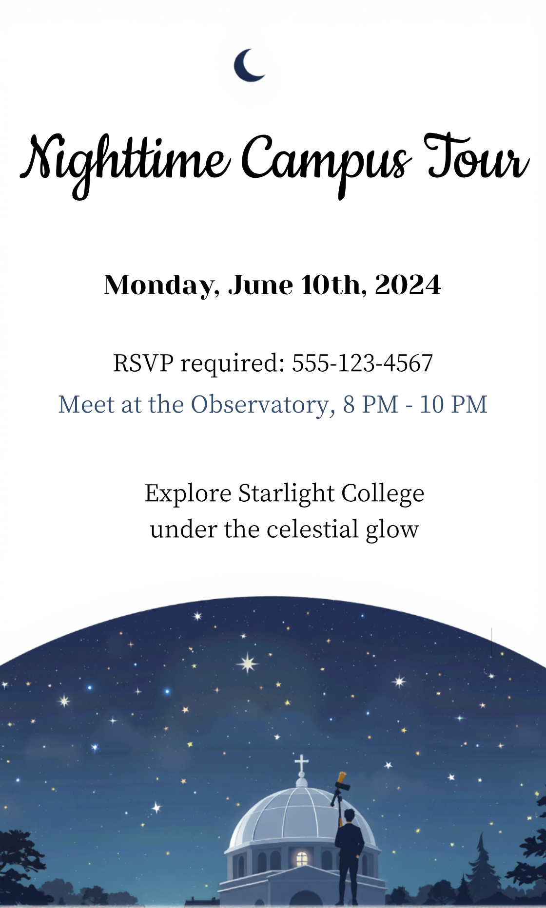 Personalize this Nighttime Campus Tour Invitation template!