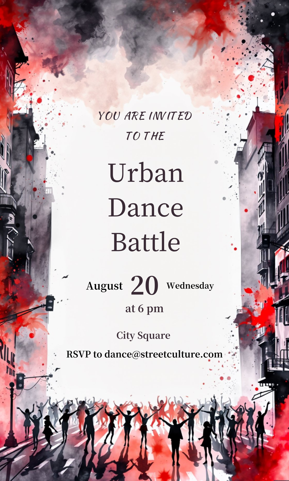 Capture the beauty of design by creating an Urban Street Culture Dance Battle Invitation!