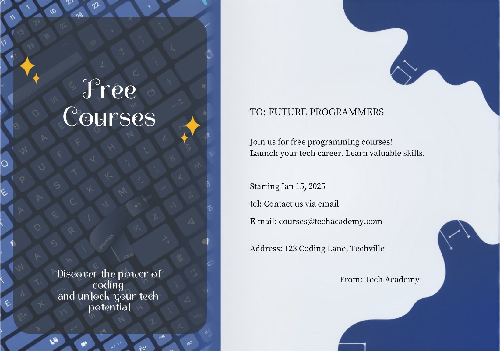 Free Programming Courses Announcement Postcard Template - AI Designs by ...