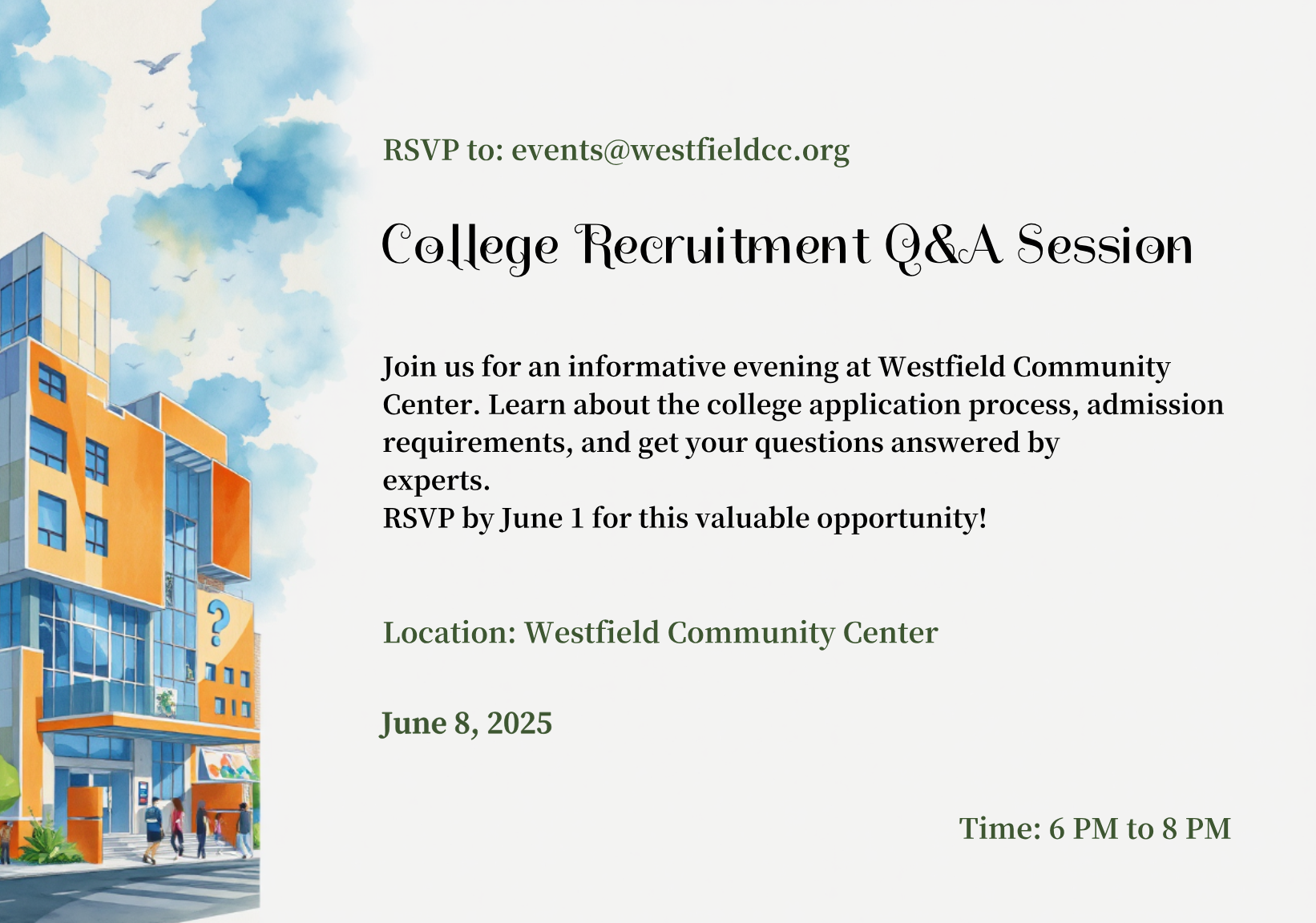 Unleash Your Creativity! Design your own College Recruitment Process Q&A Postcard now!