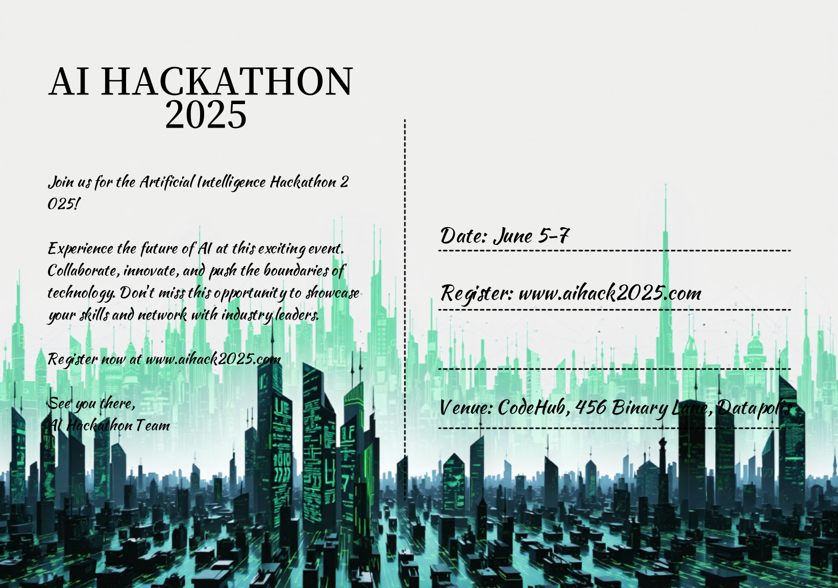 Artificial Intelligence Hackathon 2025 Postcard Template - AI Designs ...