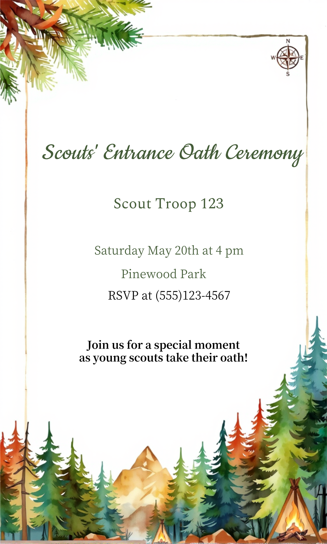 Get creative! Design your perfect Scouts' Entrance Oath Ceremony Invitation!
