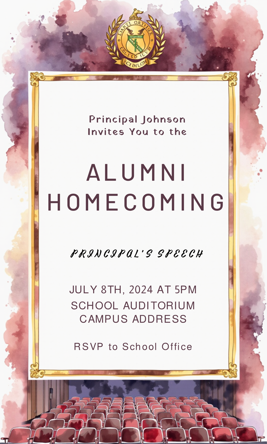 Make your own Alumni Homecoming Principal's Speech Invitation!