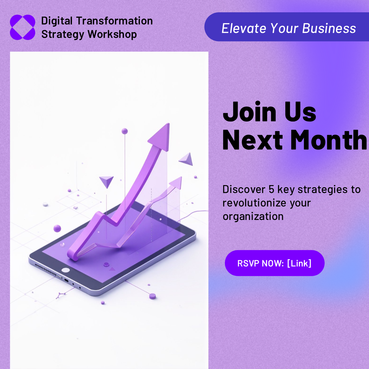 Get professional but creative! Design the perfect Digital Transformation Strategy Workshop LinkedIn Post!