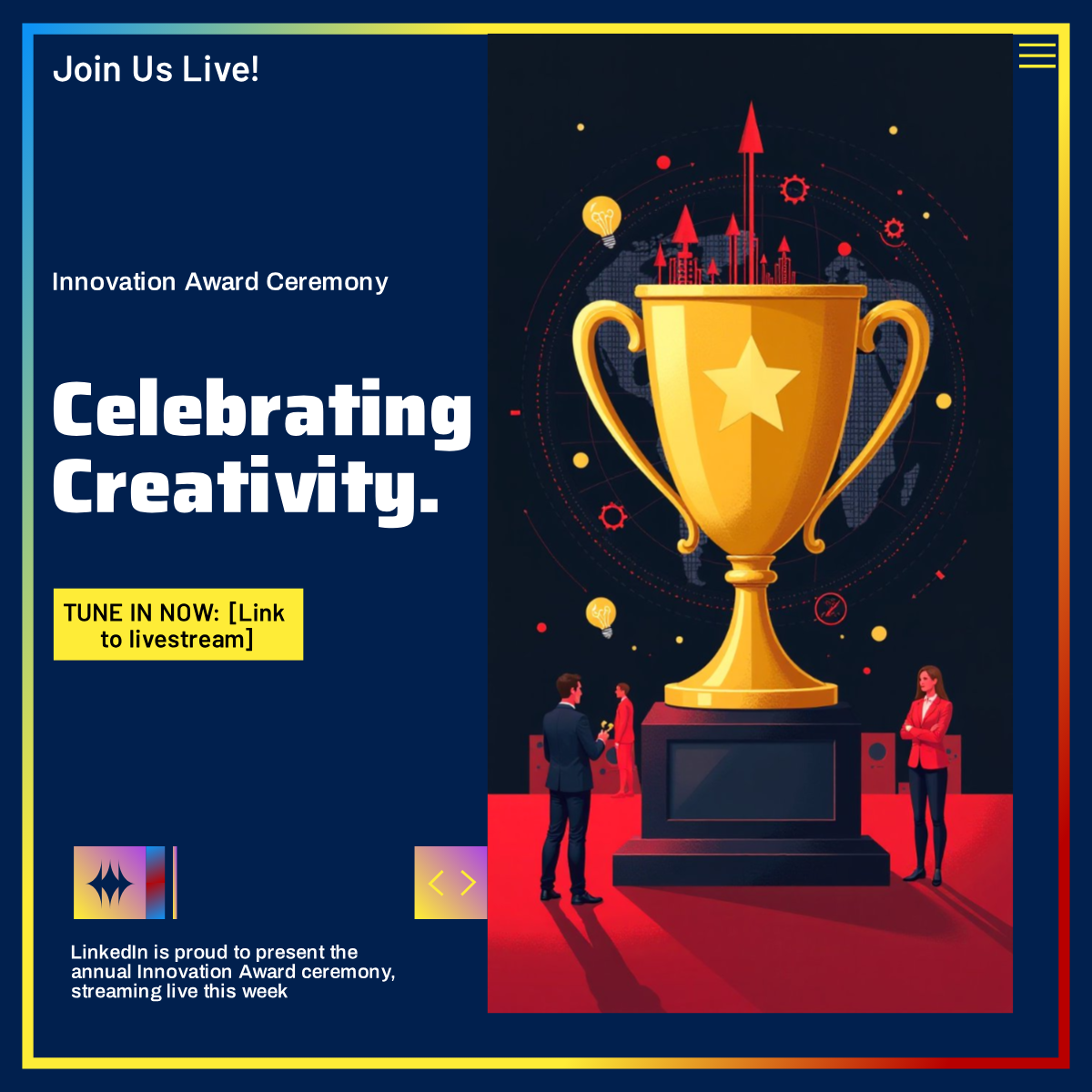 Innovation Award Ceremony Livestream LinkedIn Post Template - AI ...