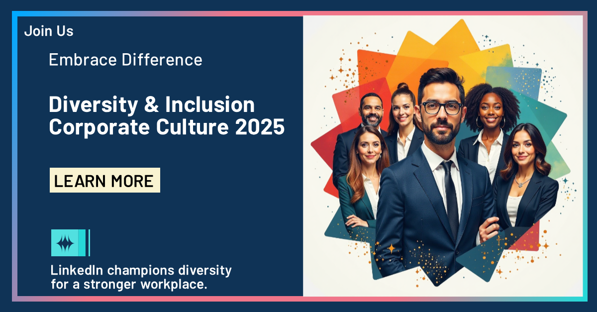Widen your network with a professional-looking Inclusive Corporate Culture 2025 LinkedIn Single Image Ad template that you can edit easily with MolyPix.AI.