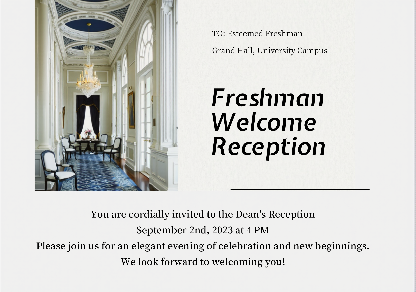 Unleash Your Creativity! Design your own Freshman Welcome Reception Postcard now!