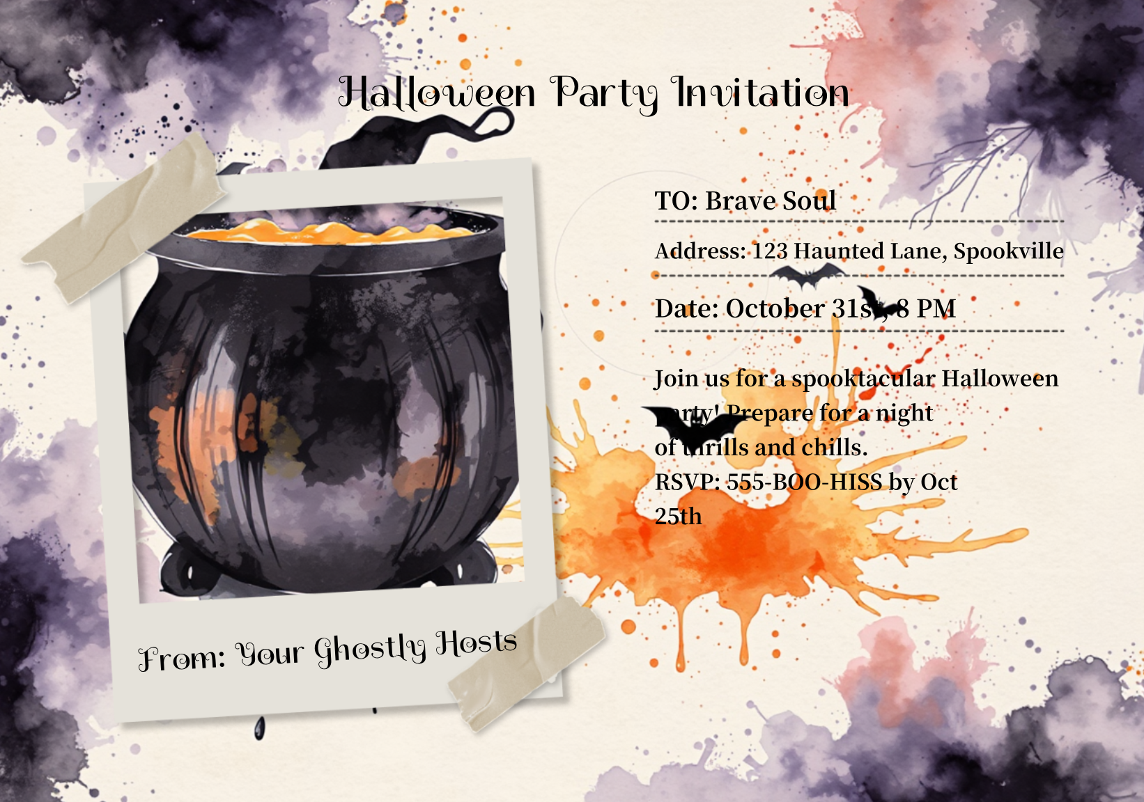 Halloween Party Invitation Postcard Template - AI Designs by MolyPix.AI