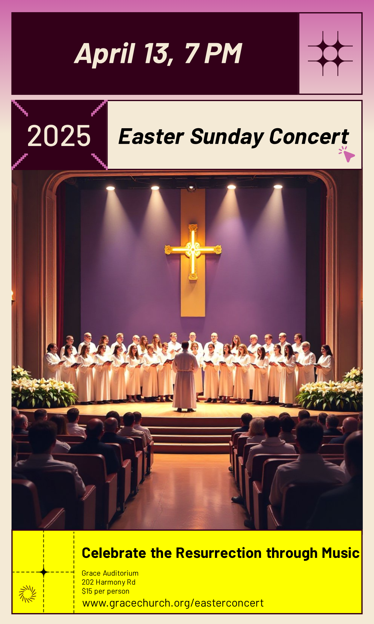 Get creative! Design your perfect Easter Sunday Meaning Concert Poster!