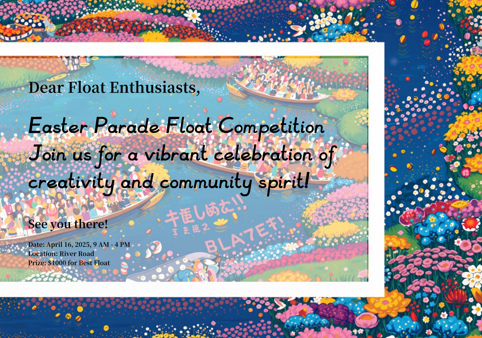 Get creative! Design your perfect Easter Parade Float Competition Postcard!