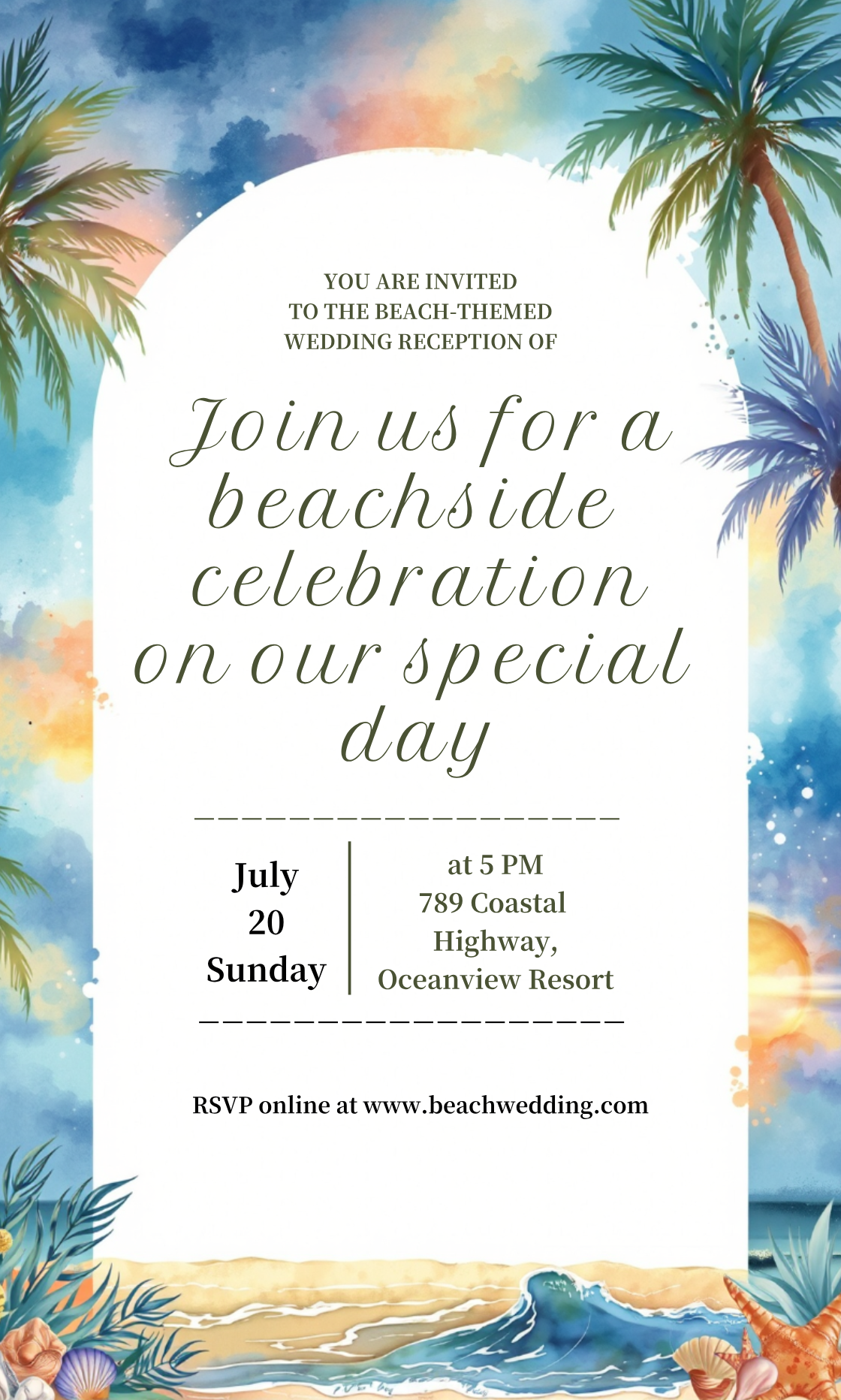 Beach-themed Wedding Reception Invitation Template - AI Designs by ...