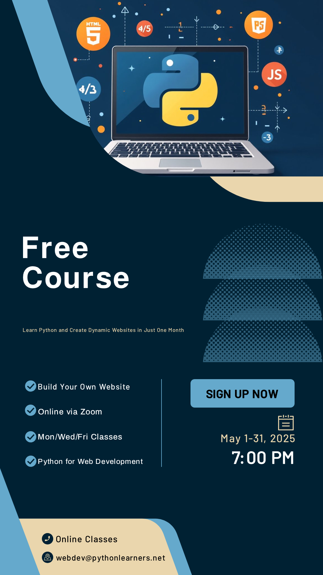Capture the beauty of design by creating an Web Development Free Python Programming Course Poster!