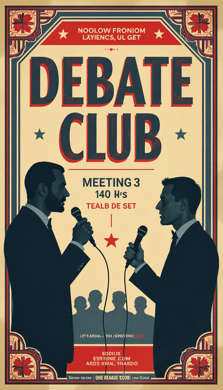 Get creative! Make your desired High School Debate Club Poster Art by typing a simple description!