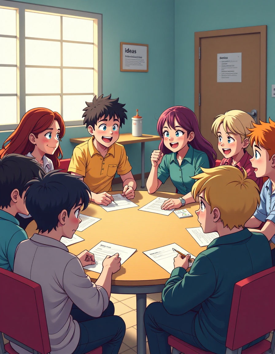 Turn inspirations into wonderful visuals in no time. Generate a High School Drama Club Meeting Illustration on your own!