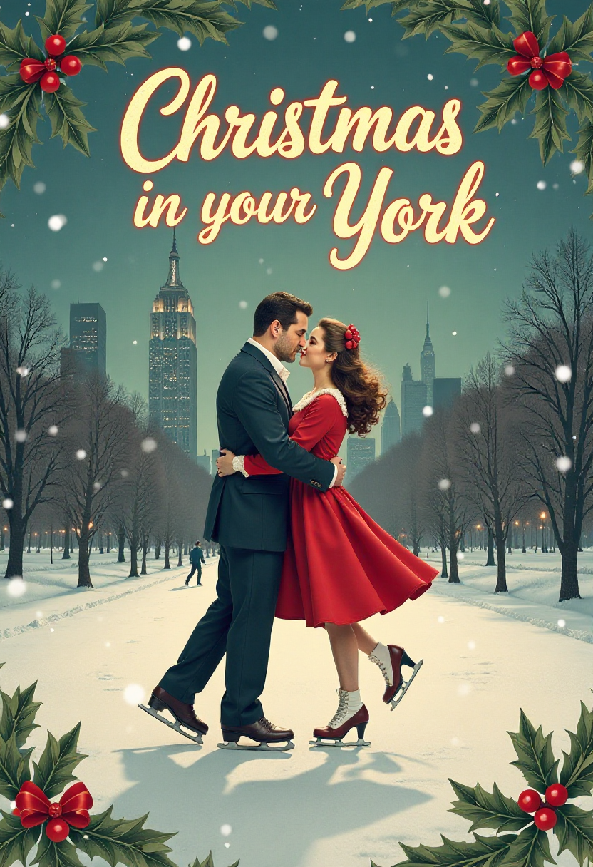 Unleash your creativity! Generate a unique Christmas Movies Romantic Comedy Poster Illustration now with MolyPix.AI!