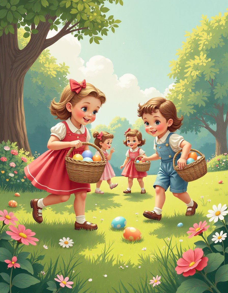 Generate a unique Easter Sunday Egg Hunt Illustration in one sentence! Whether you want to copy, download, or use them in your designs, the process is simple and fun.