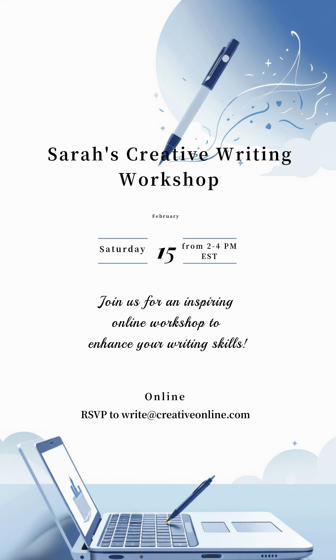 Make an Online Creative Writing Workshop Invitation that showcases your style - it's that simple!