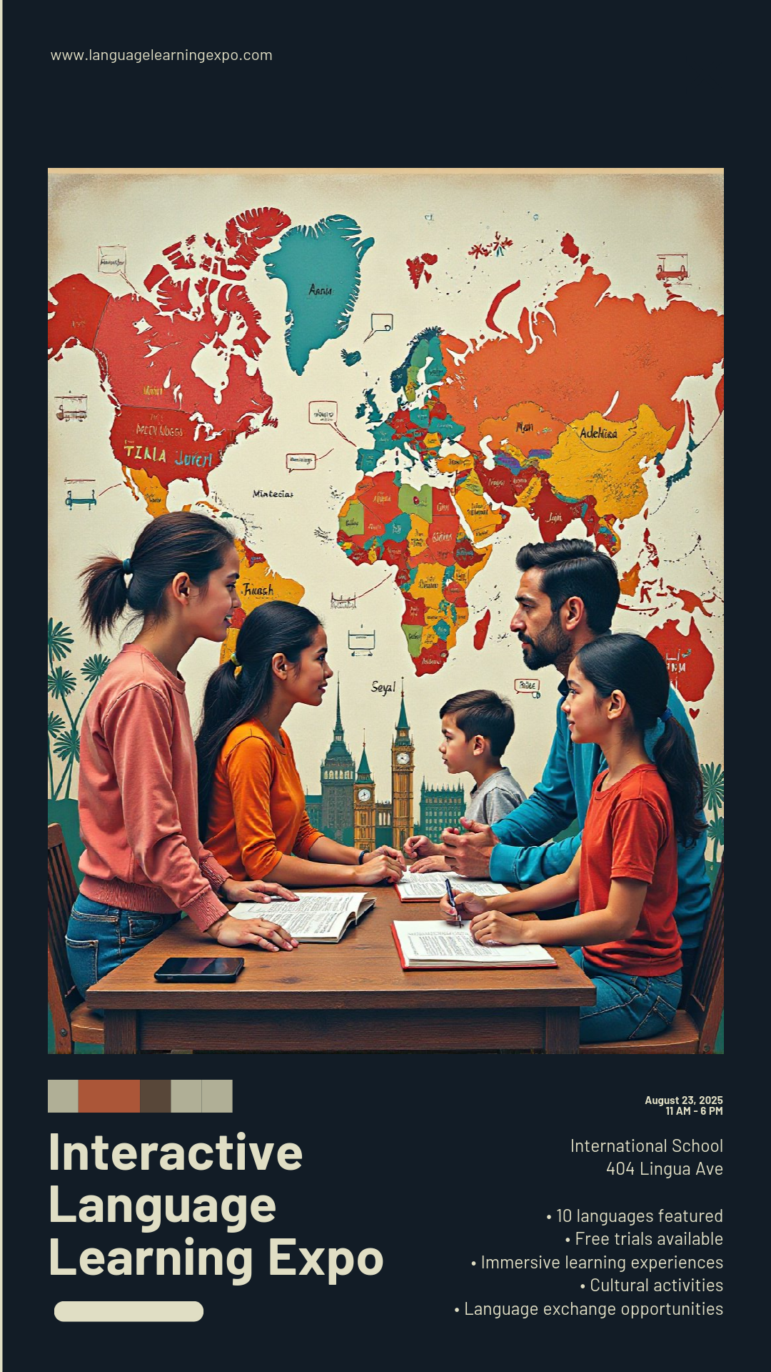Get creative! Design your perfect Interactive Language Learning Expo Poster!