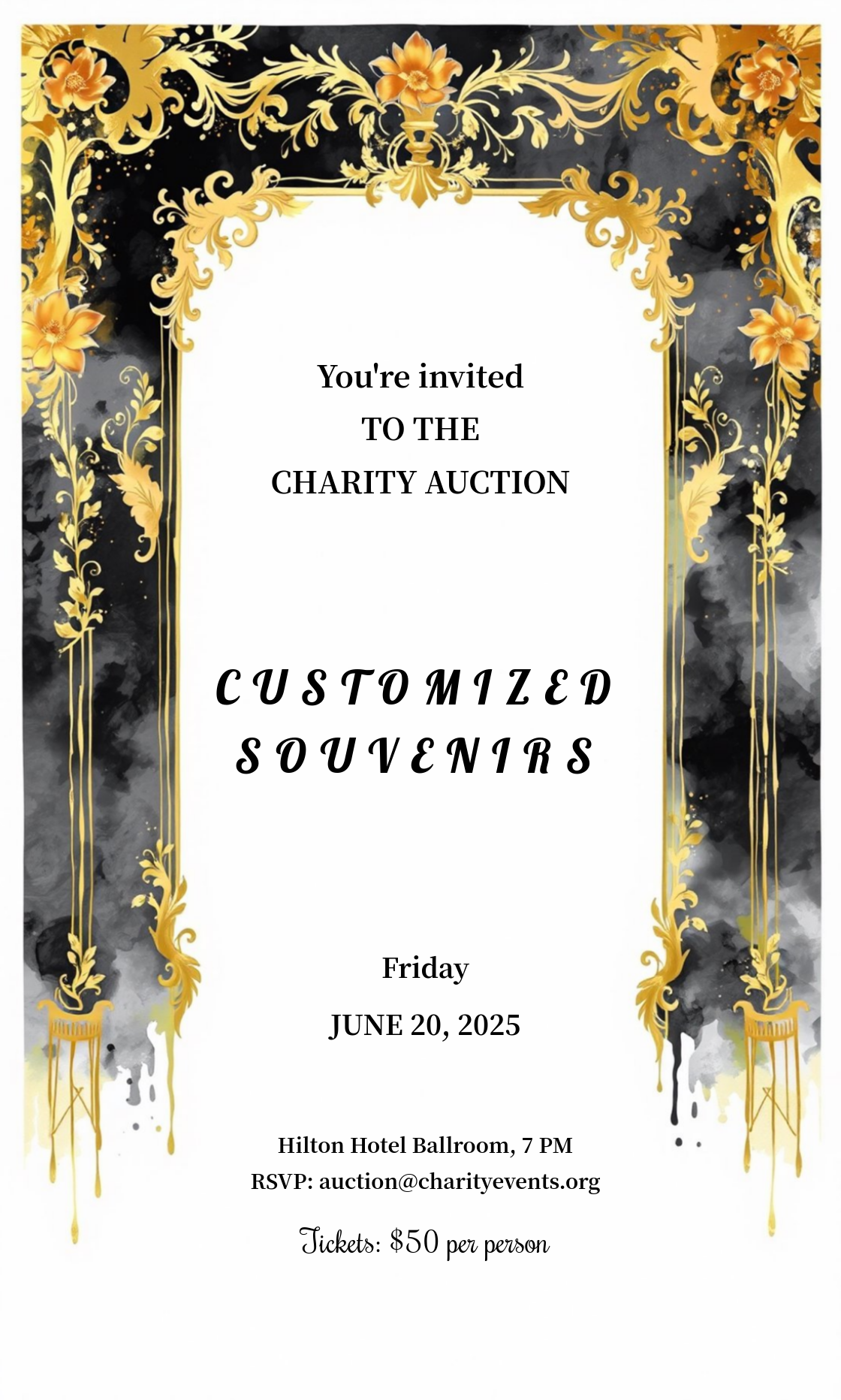 Customized Souvenirs Charity Auction Invitation Template - AI Designs ...