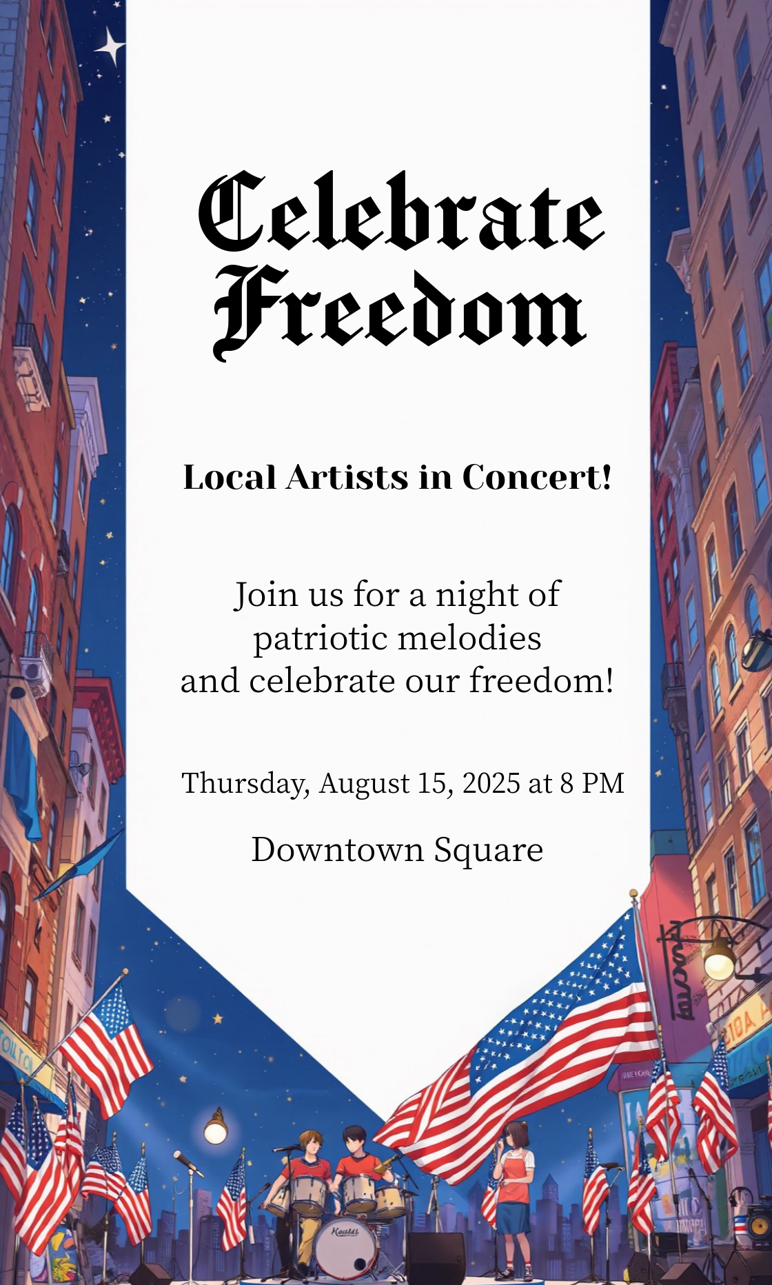 Celebrate Freedom Concert Invitation Template - AI Designs by MolyPix.AI
