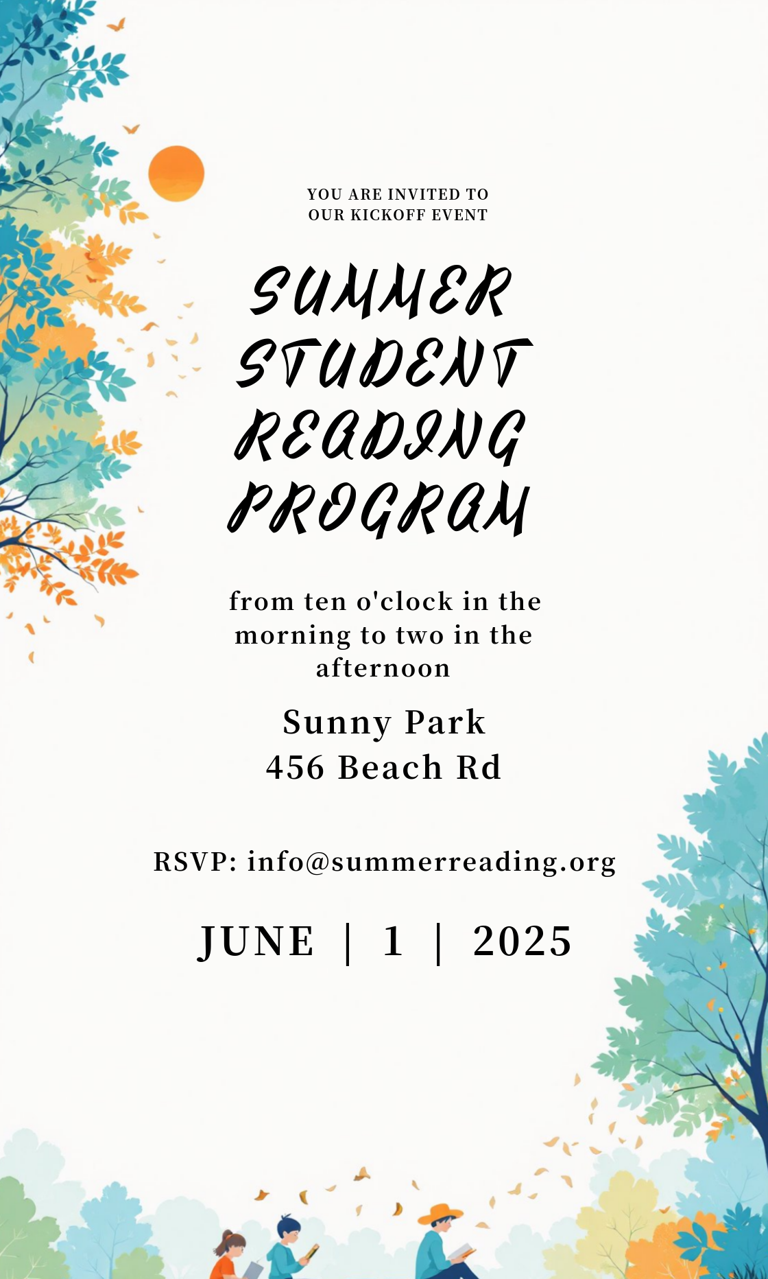Get creative! Design your perfect Summer Student Reading Program Invitation!