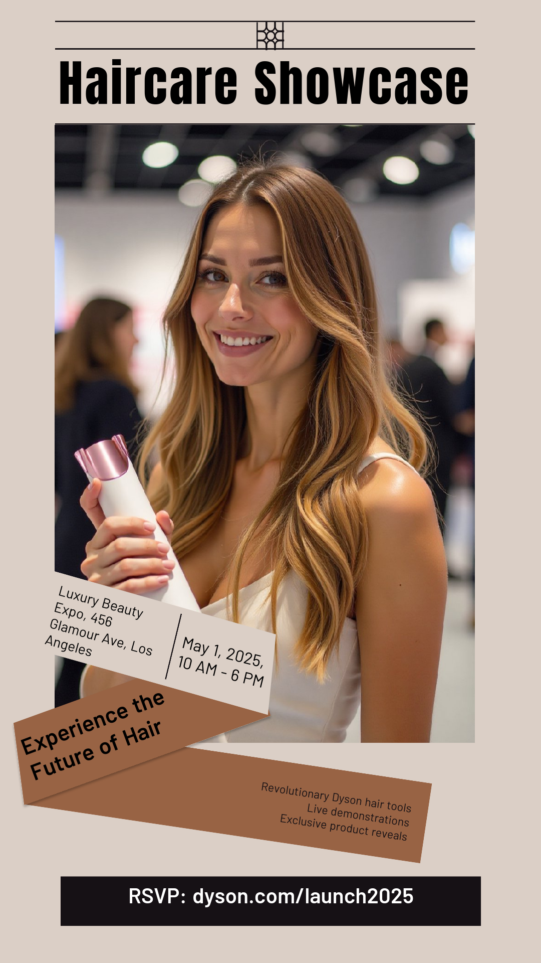 Capture the beauty of design by creating an Revolutionary Dyson Hair Product Launch 2025 Poster!