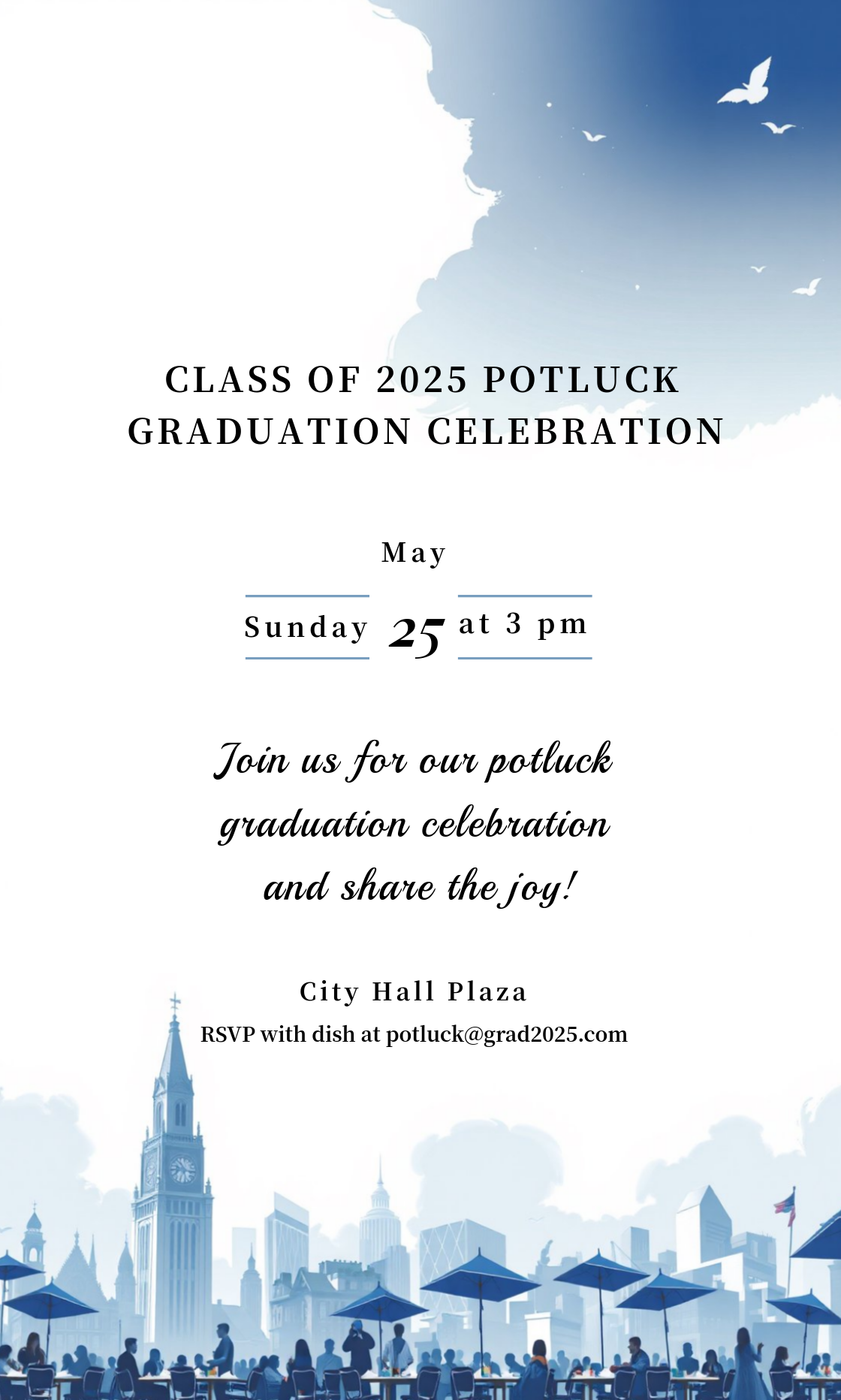 Get creative! Design your perfect Potluck Graduation Party Food Ideas Invitation!