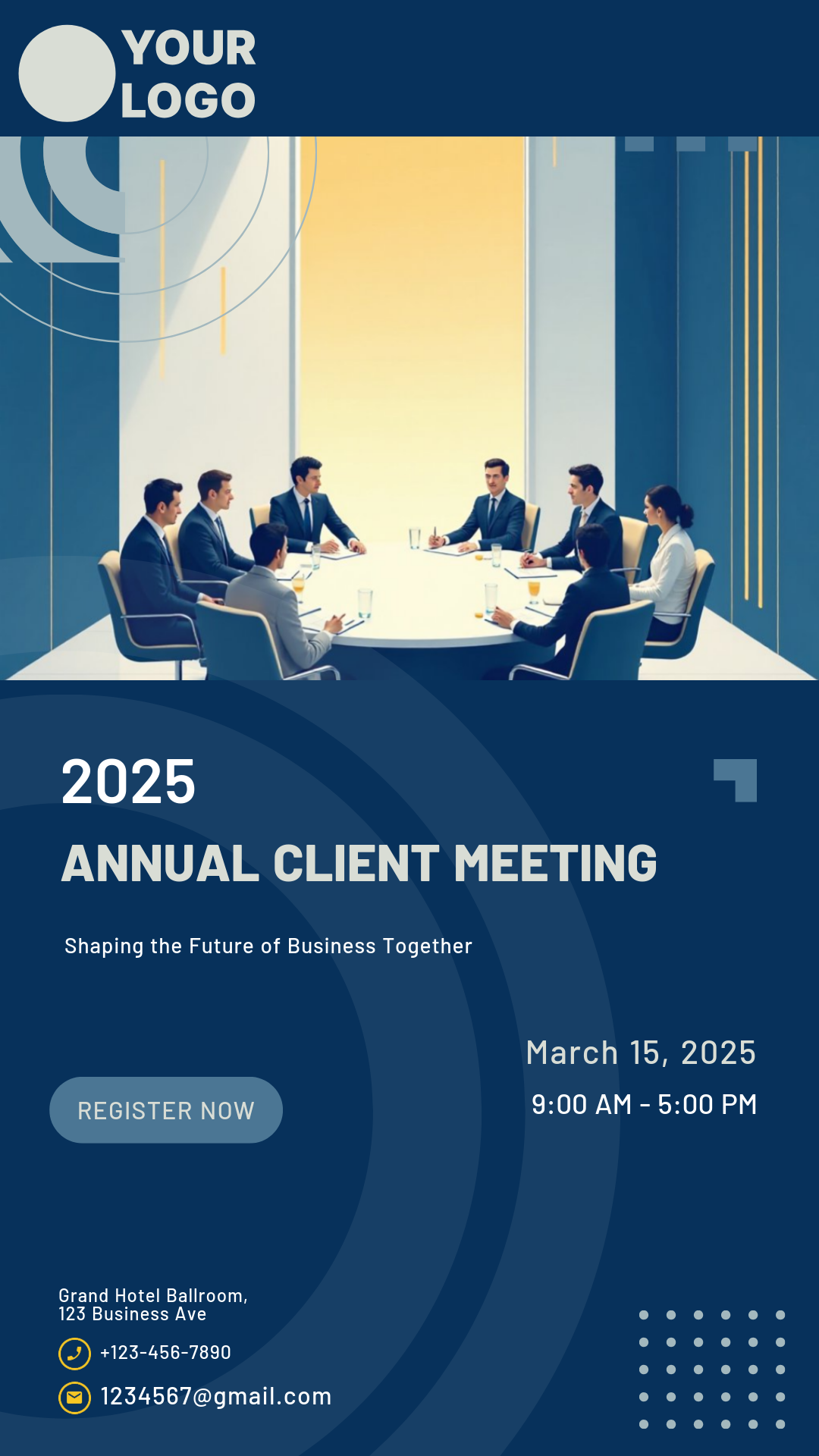 Capture the beauty of design by creating an Annual Client Meeting 2025 Poster!