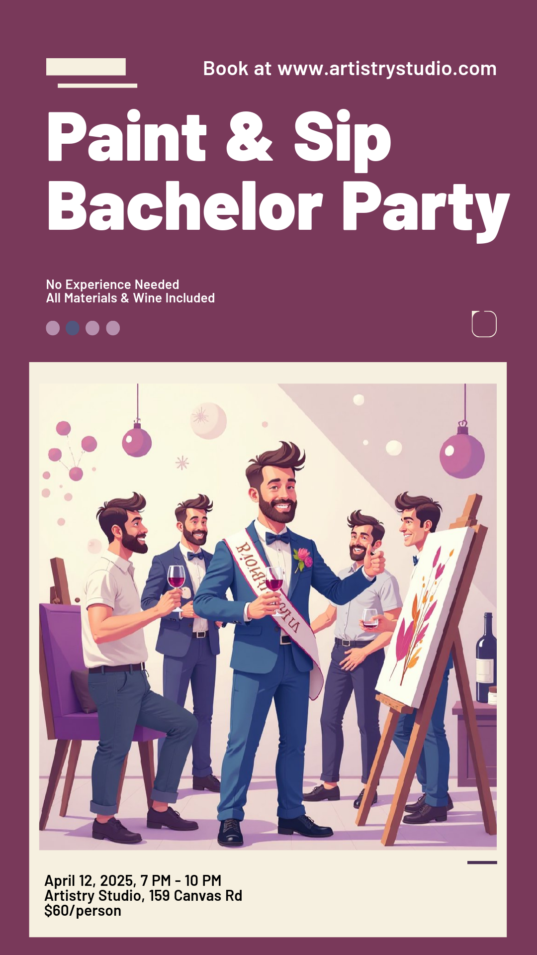 Personalize this Paint and Sip Bachelor Party Poster template!