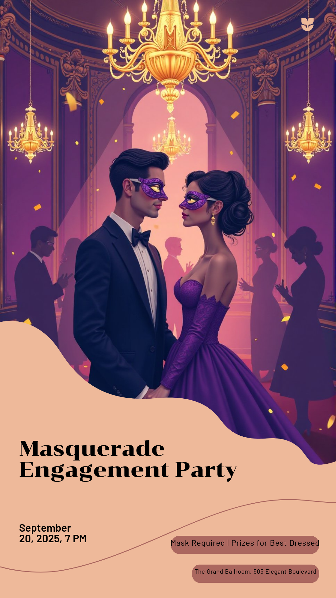 Unleash Your Creativity! Design your own Masquerade Engagement Party Poster now!