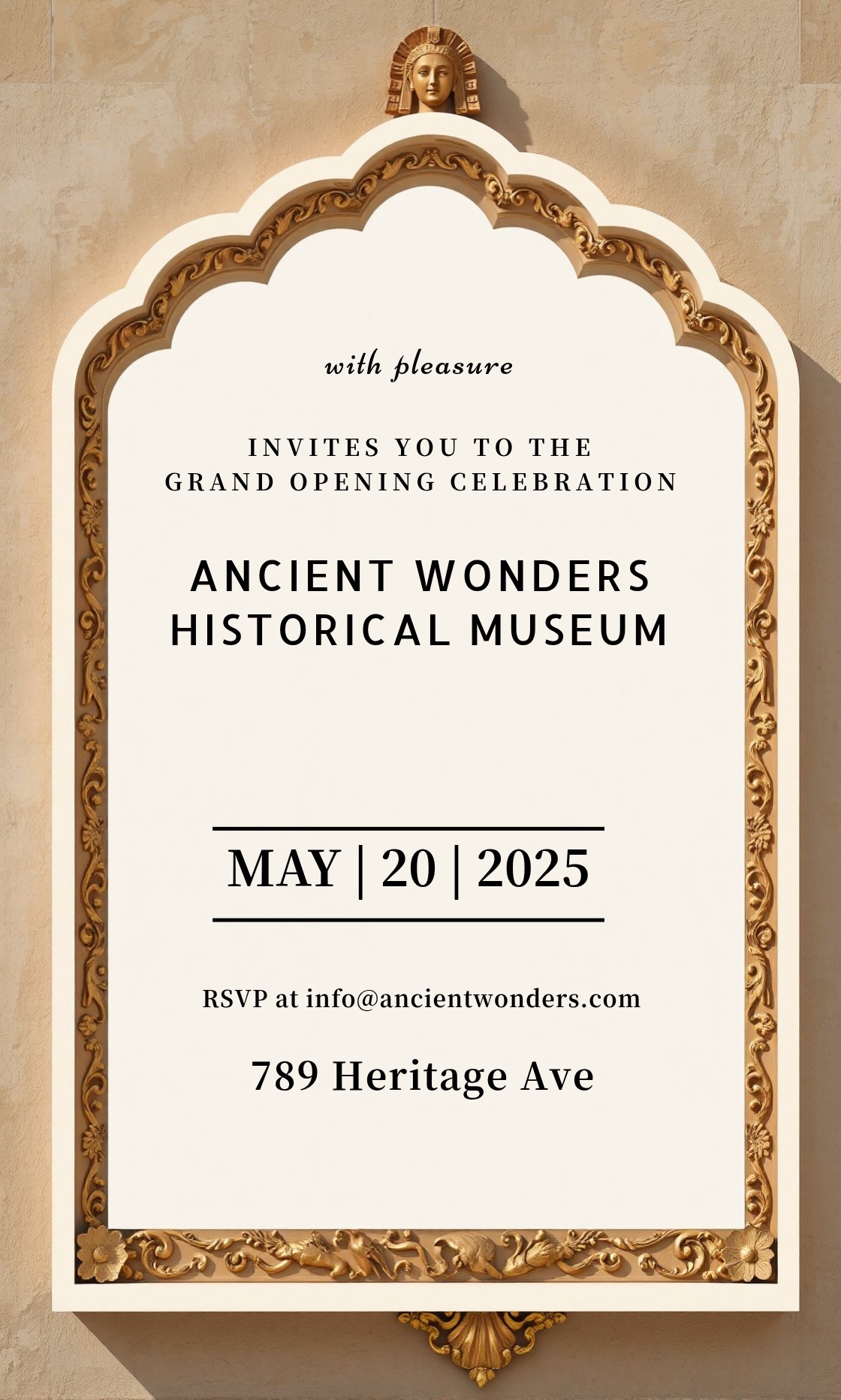 Ancient Wonders Historical Museum Invitation Template - AI Designs by ...