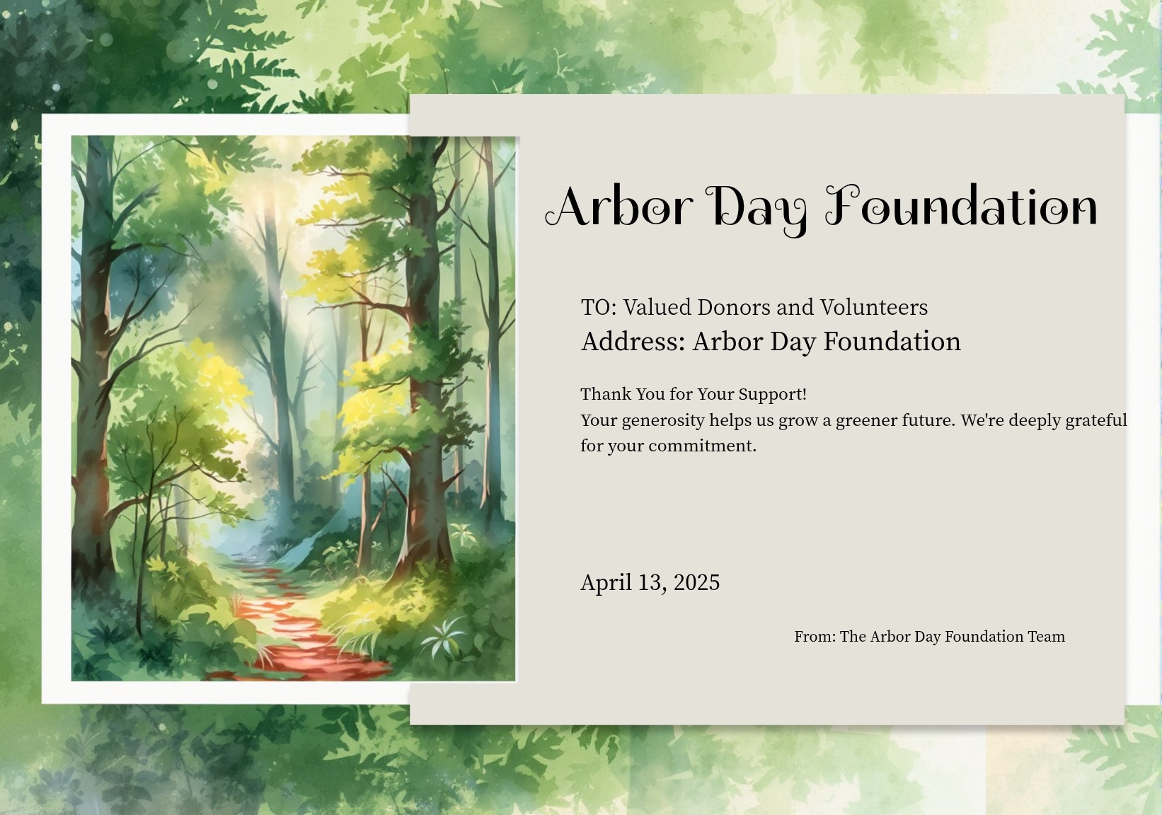 Personalize this Arbor Day Foundation Thanks Postcard template!