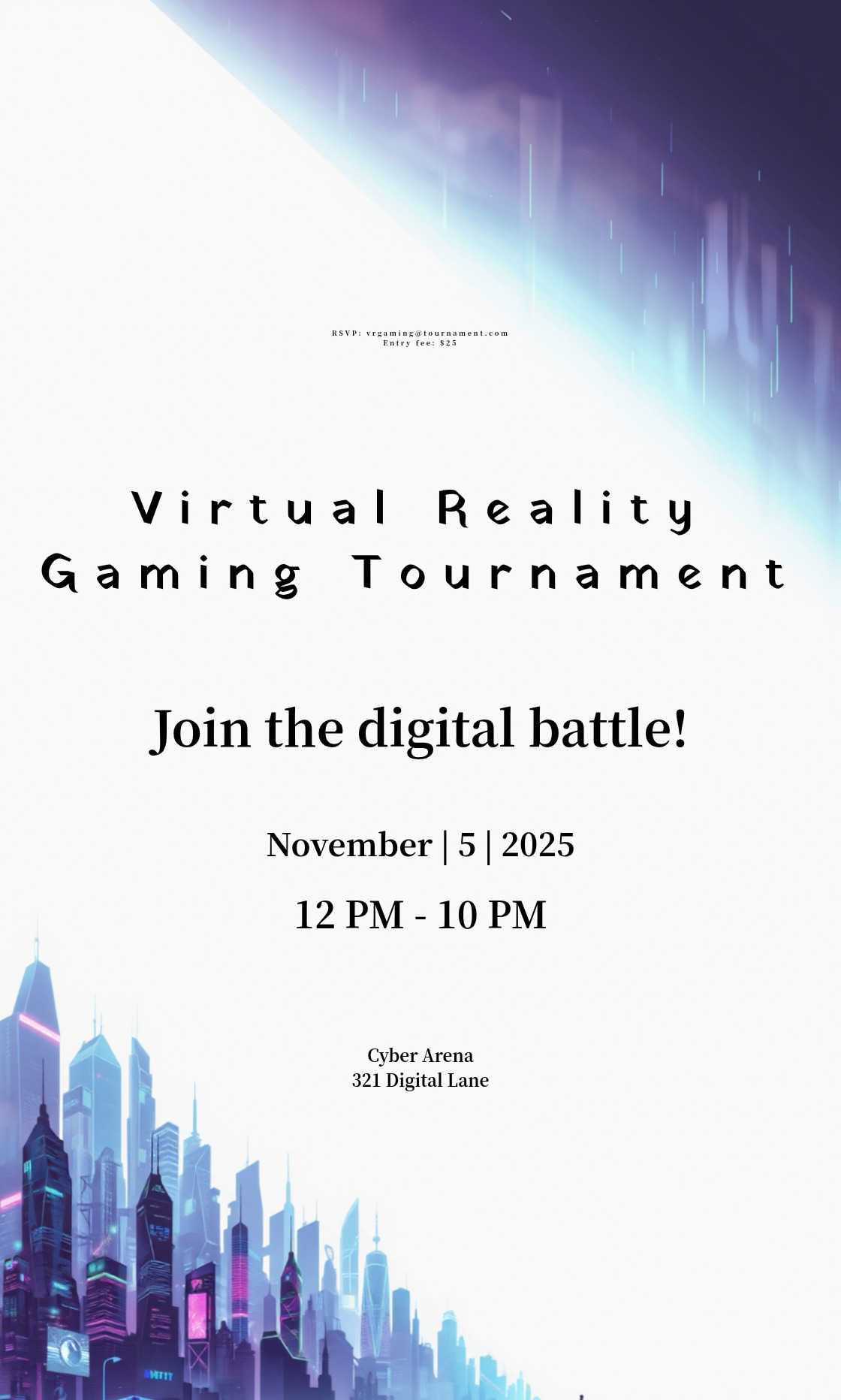 Personalize this Virtual Reality Technology and Innovation Tournament Invitation template!