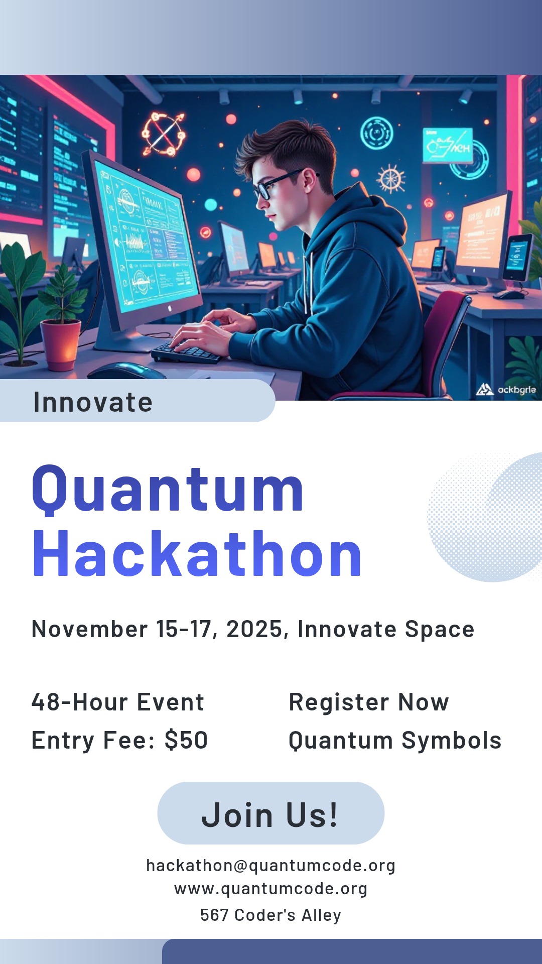 Quantum Computing Hackathon Poster Template - AI Designs by MolyPix.AI
