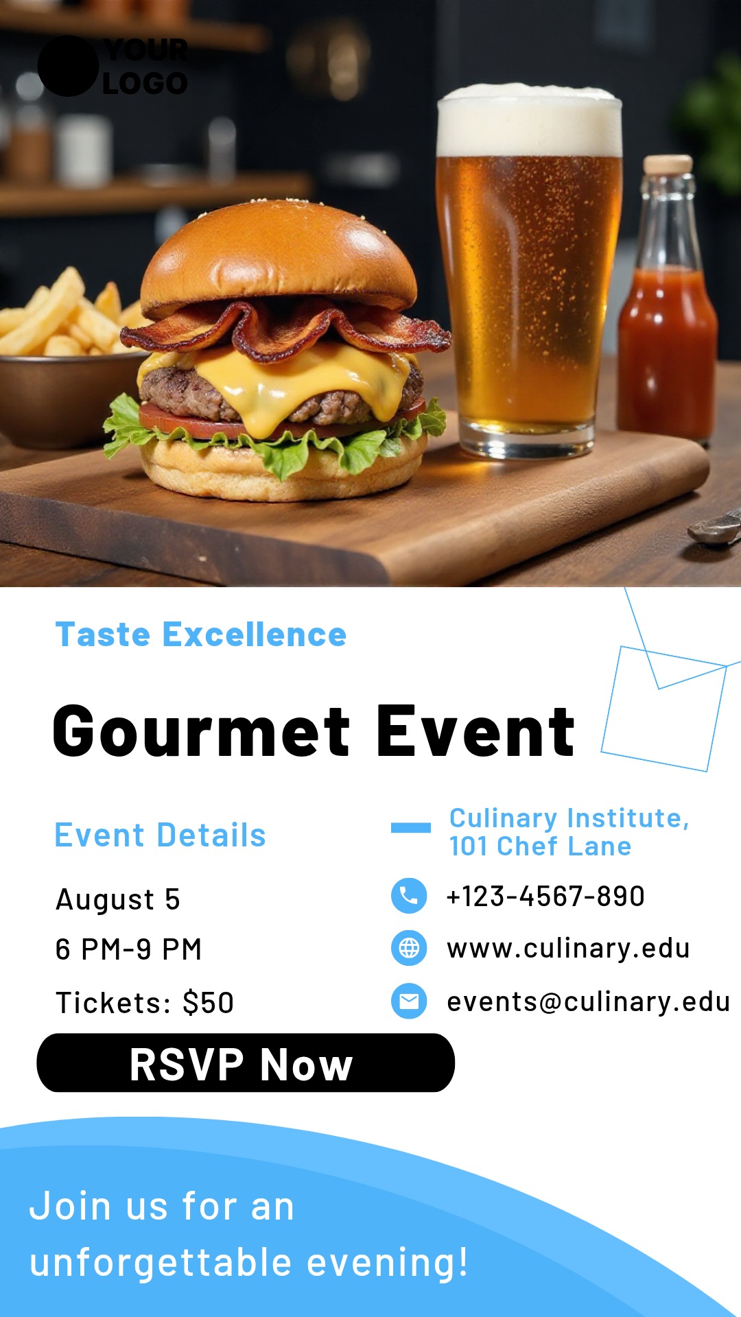 Get creative! Design your perfect Gourmet Burger & Drinks Pairing Poster!
