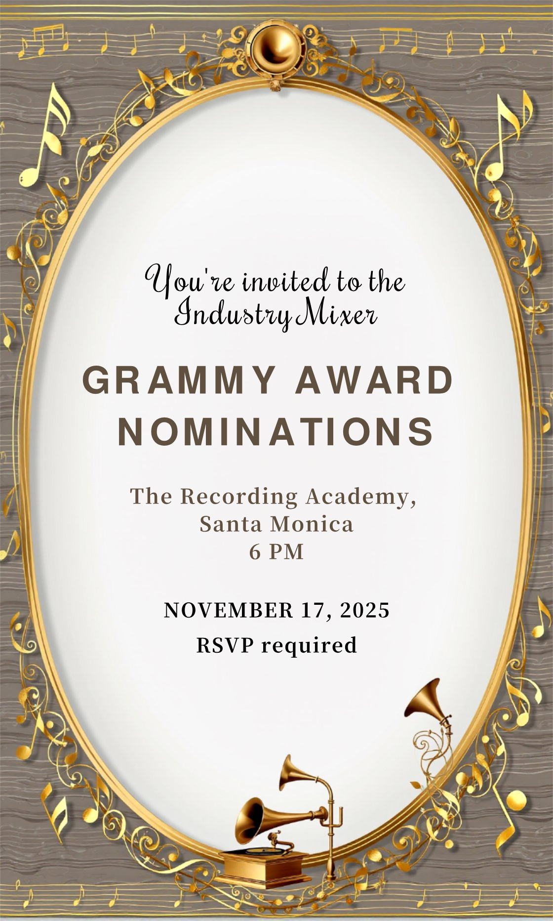 Personalize this Grammy Award Nominations Industry Mixer Invitation template!