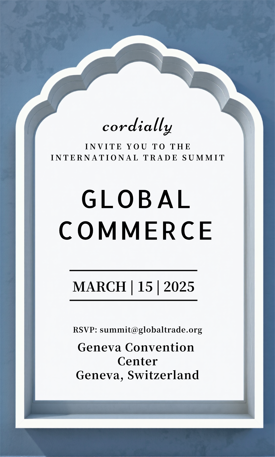 Capture the beauty of design by creating an International Global Trade Discussions Summit Invitation!