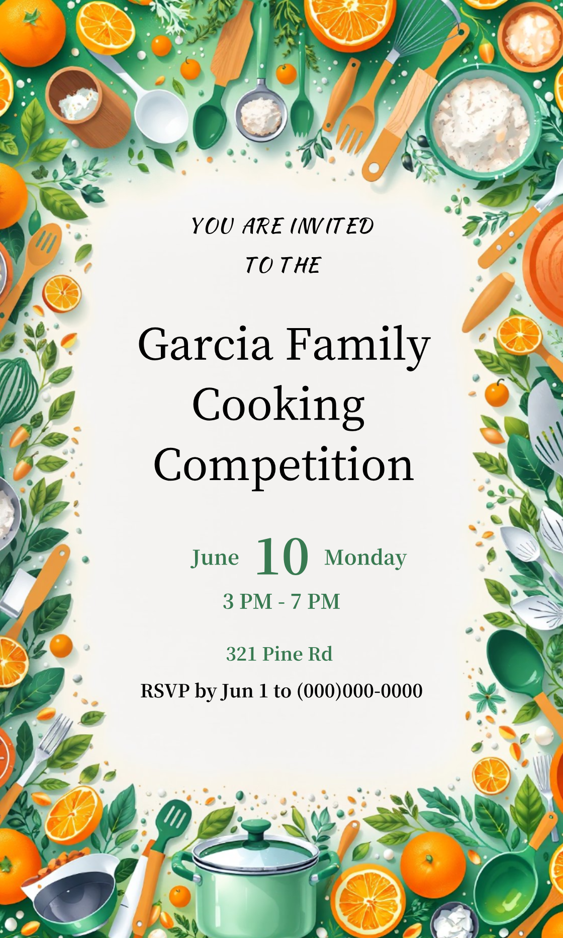 Unleash Your Creativity! Design your own Family Entertainment Cooking Competition Invitation now!