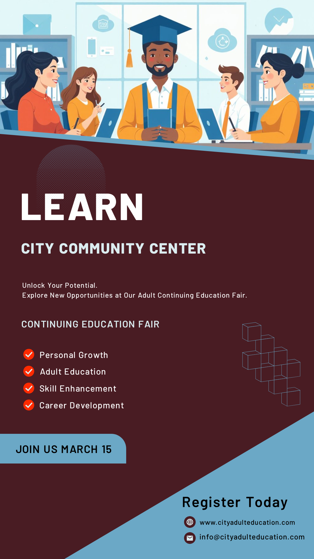 Unleash Your Creativity! Design your own Adult Continuing Education Fair Poster now!