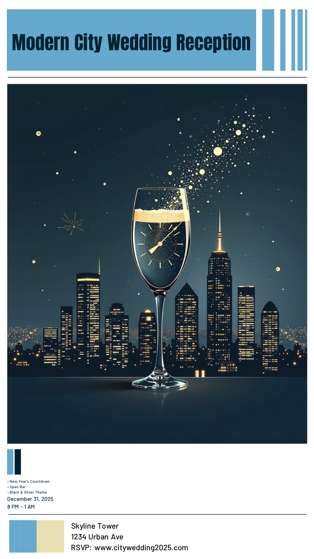 Sample Reception Poster Modern City Wedding Reception Poster Template - AI Designs by MolyPix.AI