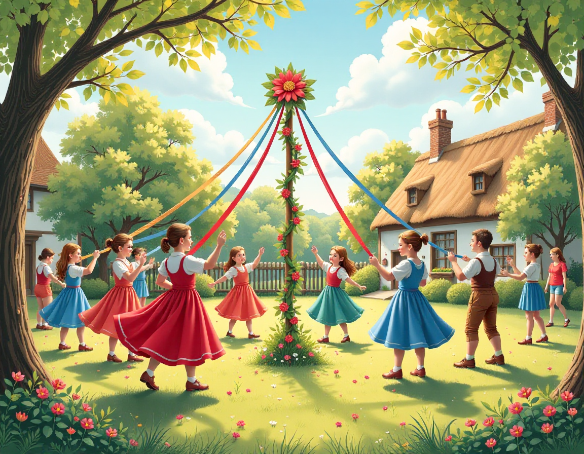 Maypole Templates Traditional Maypole Dancing Scene Image Template - AI Designs by MolyPix.AI