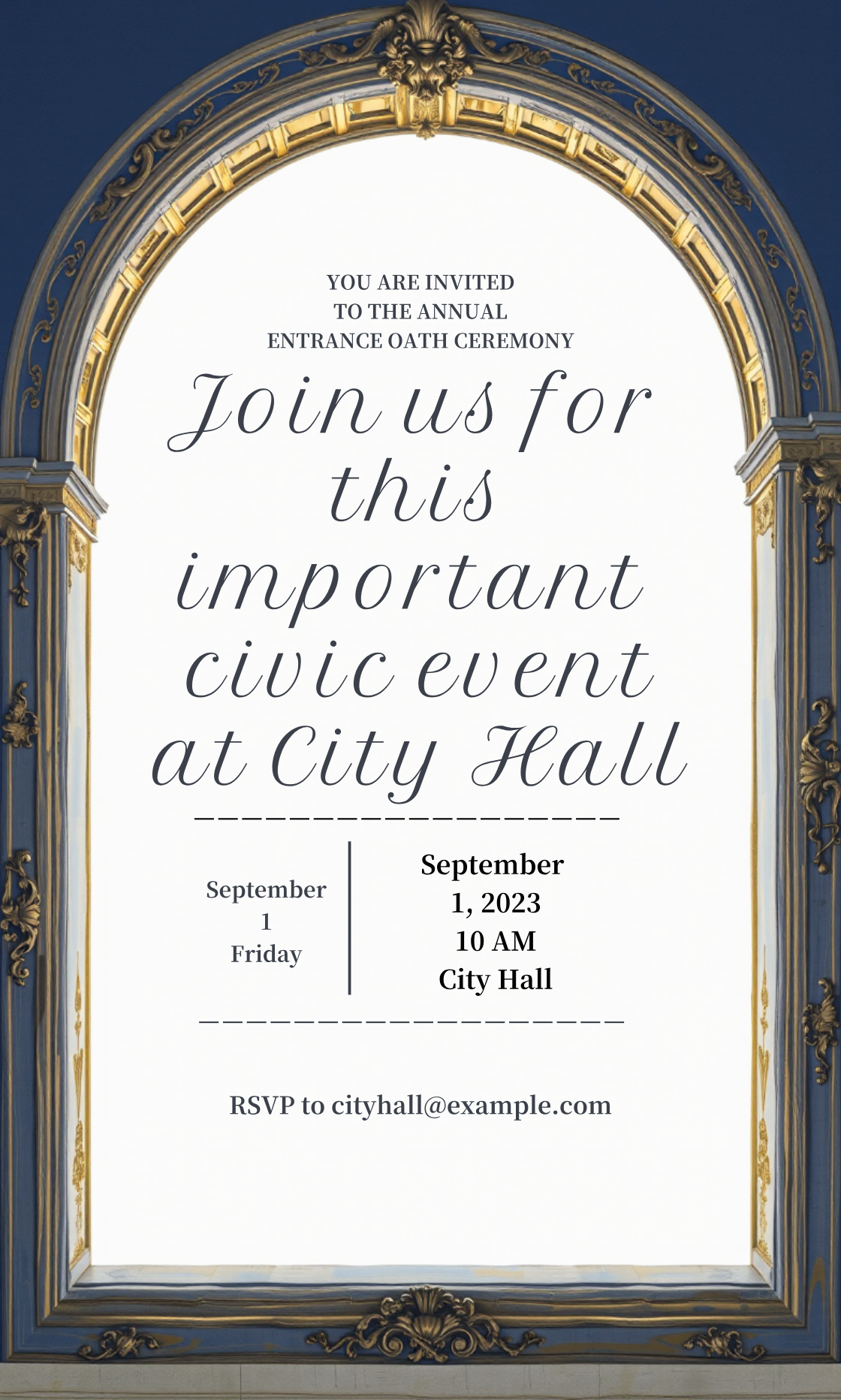 Capture the beauty of design by creating an Annual Entrance Oath Ceremony Invitation!