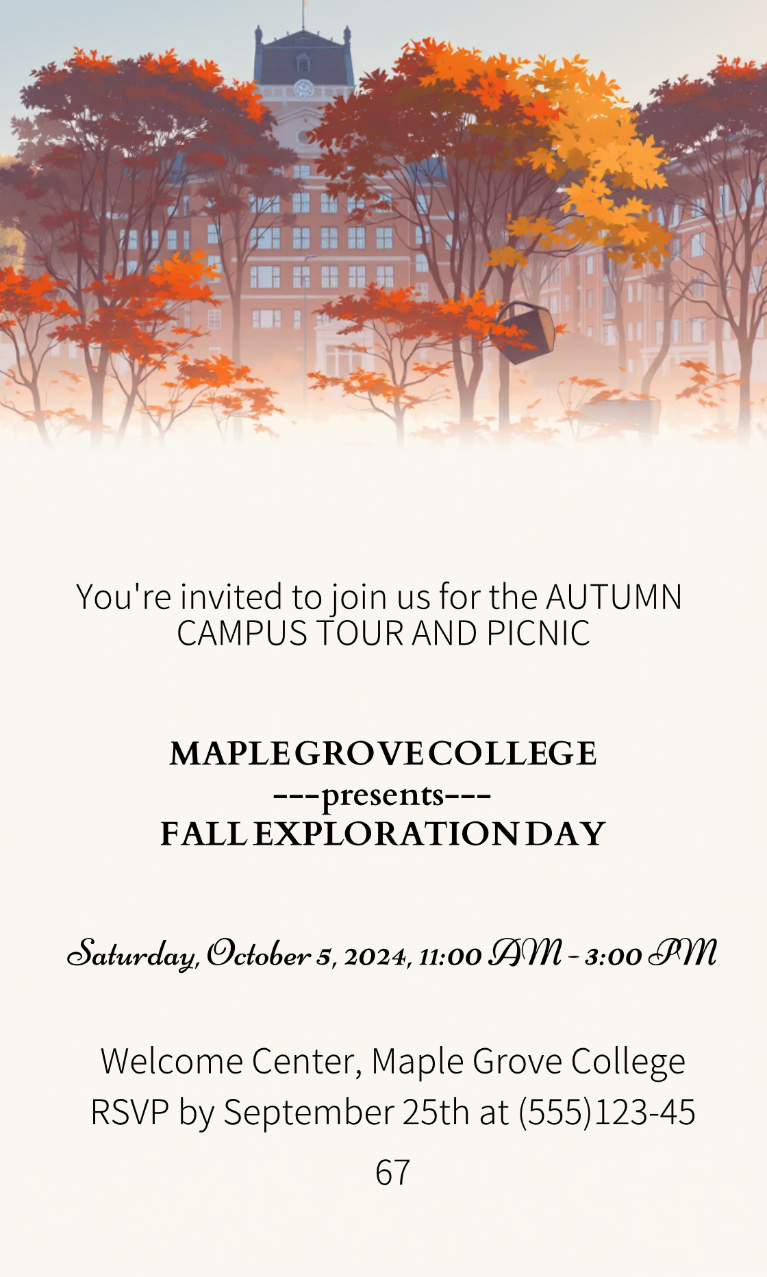 Autumn Campus Tour Picnic Invitation Template - AI Designs by MolyPix.AI