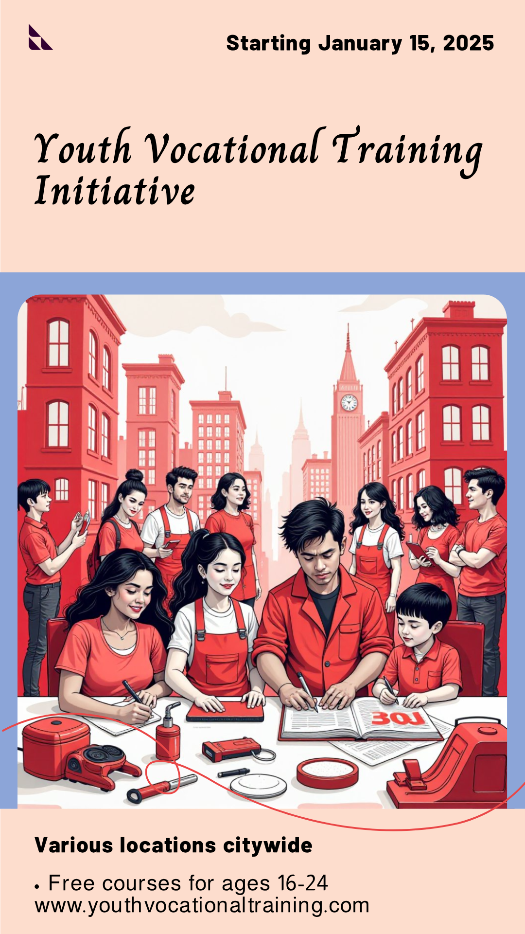 Vocation Course Poster Youth Vocational Training Initiative Poster Template - AI Designs by ...