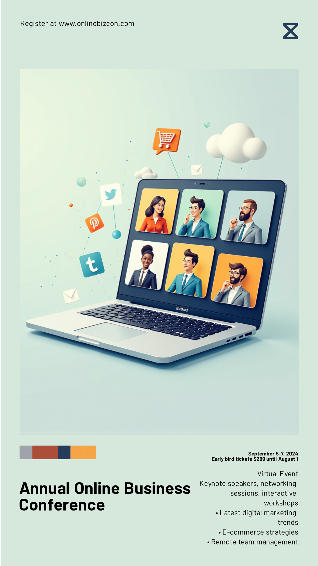 Get creative! Design your perfect Annual Online Business Conference Promote Event Online Poster!