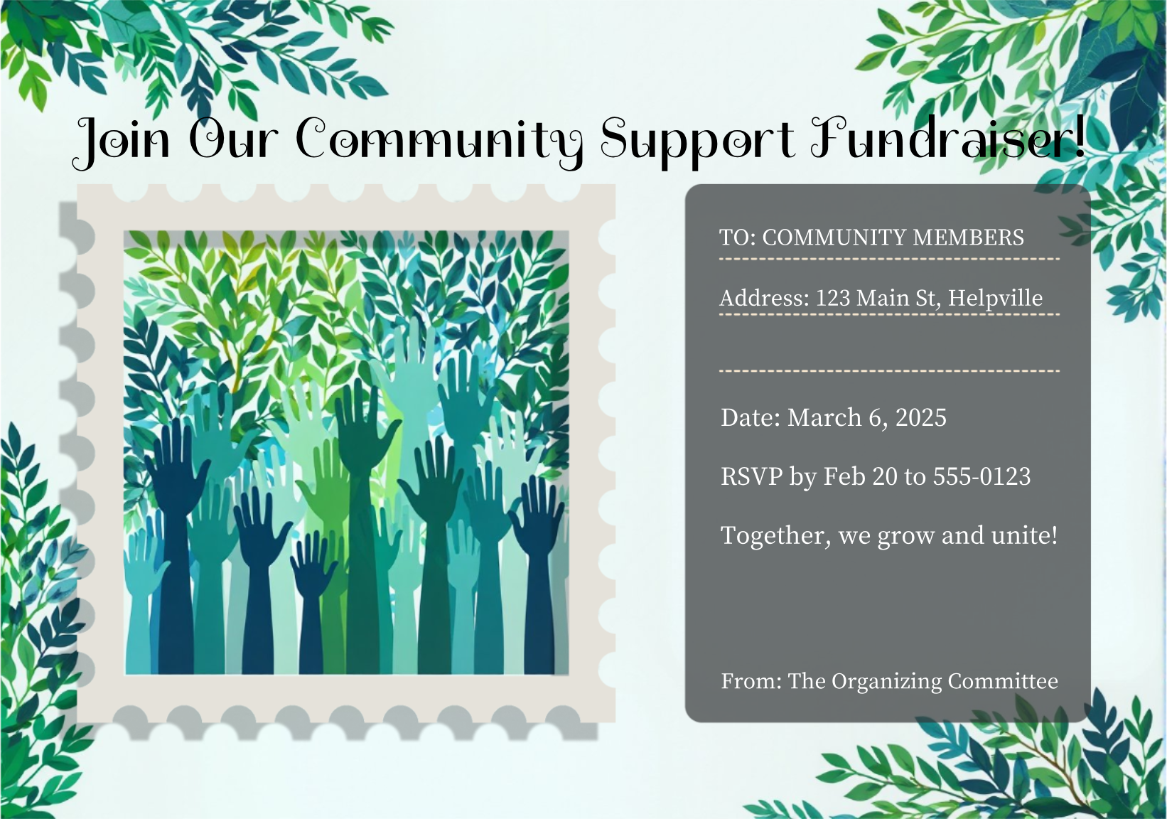 Support Fundraise Community Support Fundraiser Postcard Template - AI Designs by MolyPix.AI