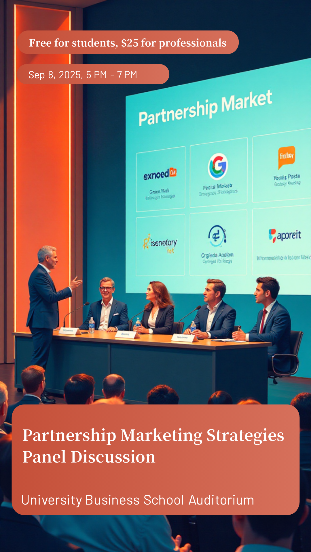 Unleash Your Creativity! Design your own Partnership Marketing Strategies Panel Discussion Poster now!