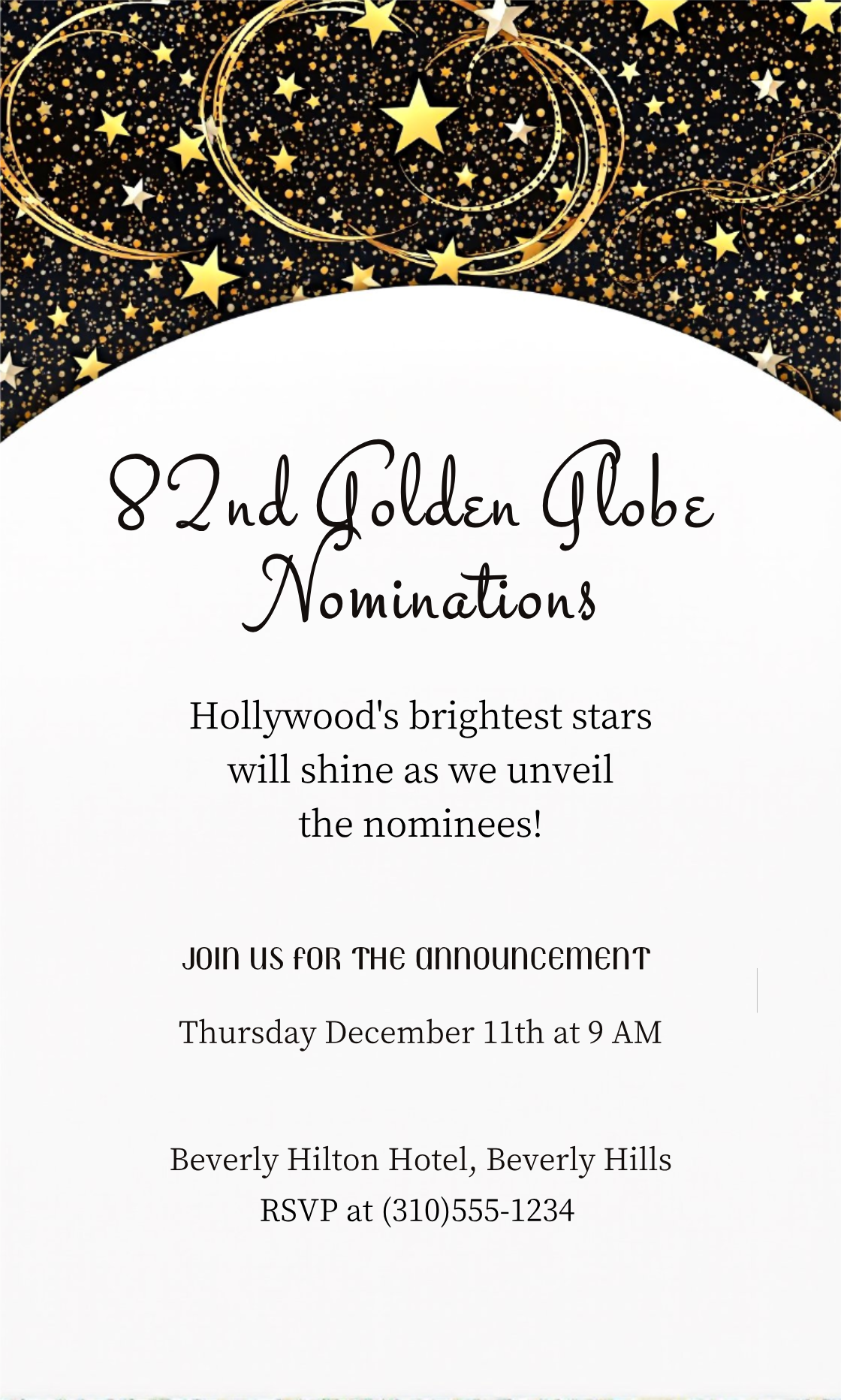 Unleash Your Creativity! Design your own Golden Globe Nominations Announcement Invitation now!
