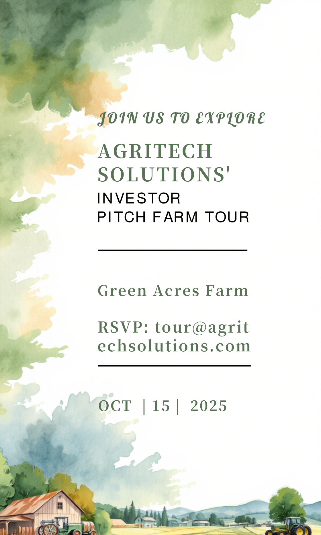 Make an AgriTech Investor Pitch Tour Invitation that showcases your style - it's that simple!