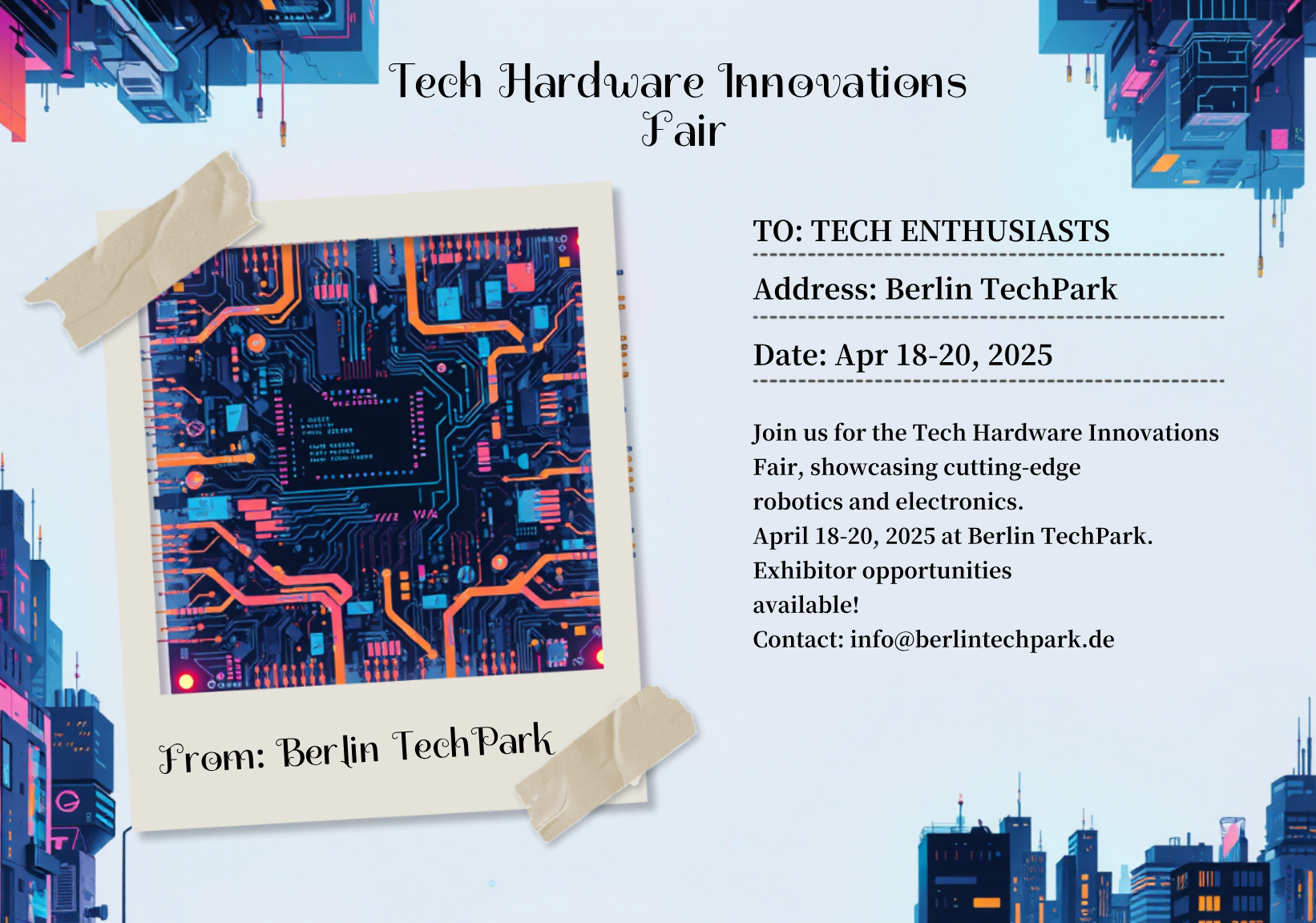 Tech Hardware Exhibitions Fair Postcard Template - AI Designs by MolyPix.AI